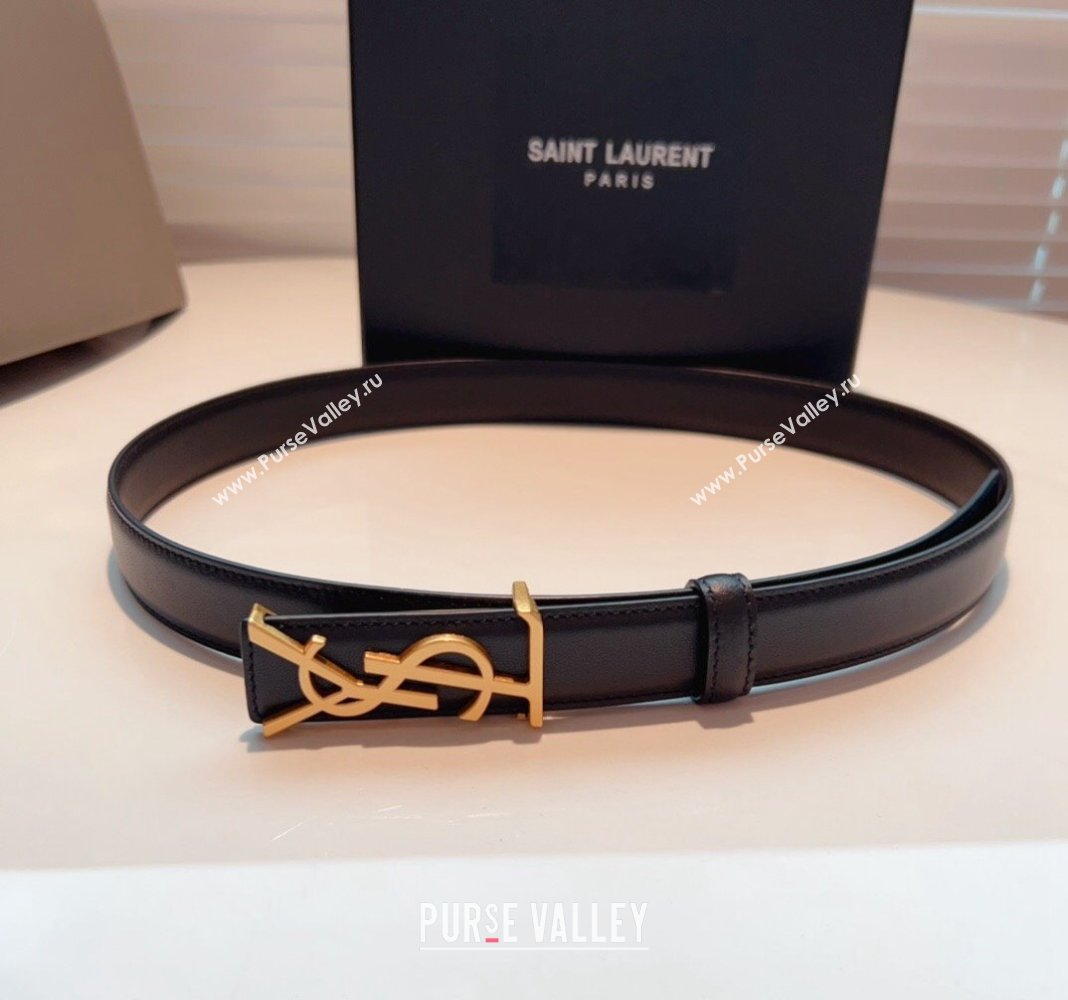 Saint Laurent Opyum Leather Belt 2.5cm with YSL Buckle Black 2024 040801 (99-240408116)