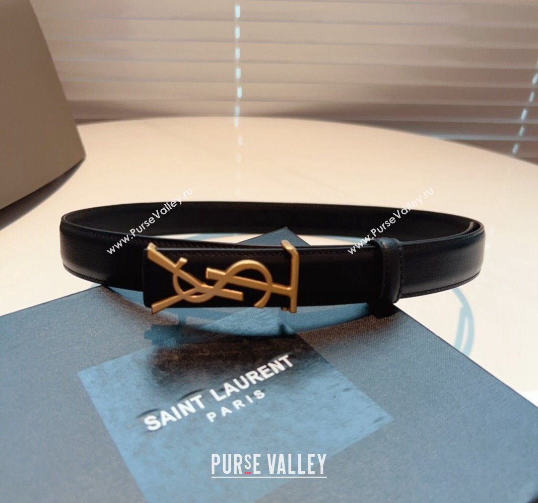 Saint Laurent Opyum Leather Belt 2.5cm with YSL Buckle Black 2024 040801 (99-240408116)