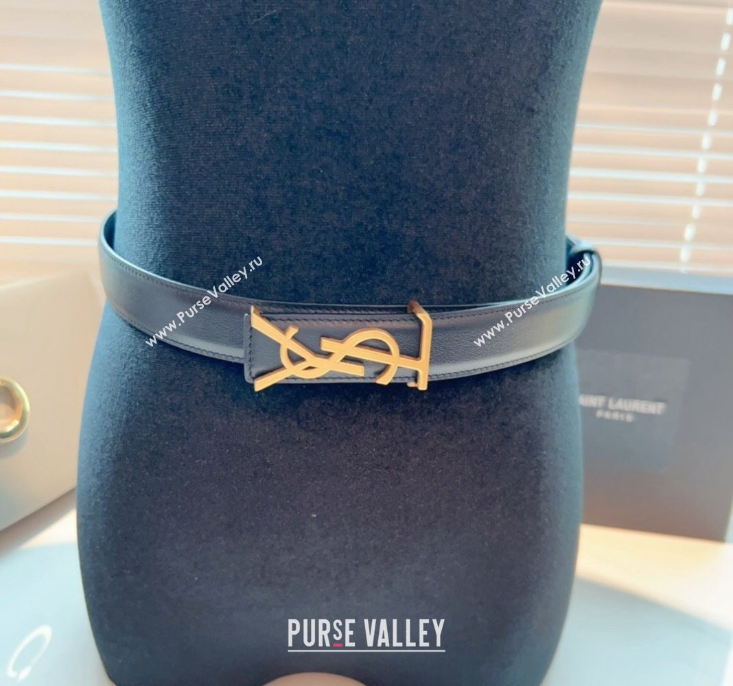 Saint Laurent Opyum Leather Belt 2.5cm with YSL Buckle Black 2024 040801 (99-240408116)