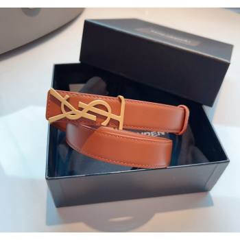 Saint Laurent Opyum Leather Belt 2.5cm with YSL Buckle Brown 2024 040801 (99-240408117)