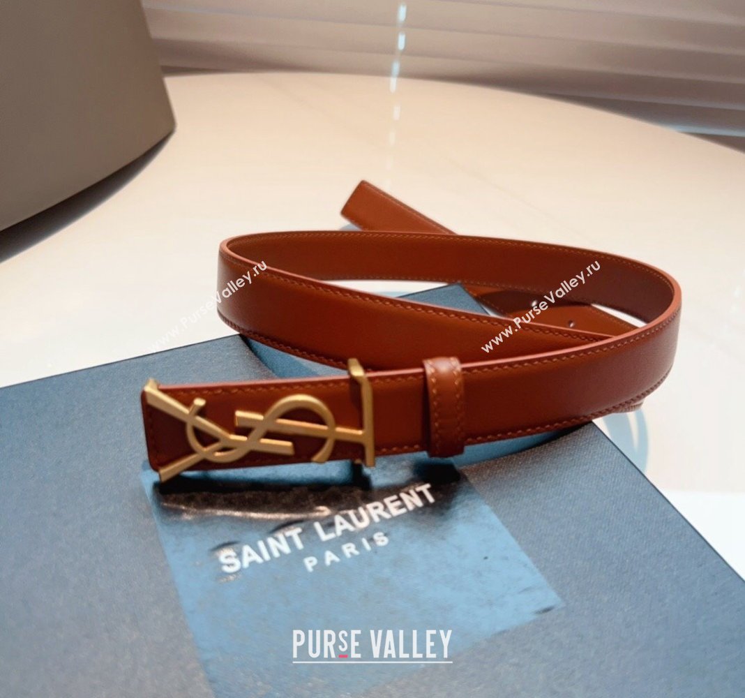 Saint Laurent Opyum Leather Belt 2.5cm with YSL Buckle Brown 2024 040801 (99-240408117)