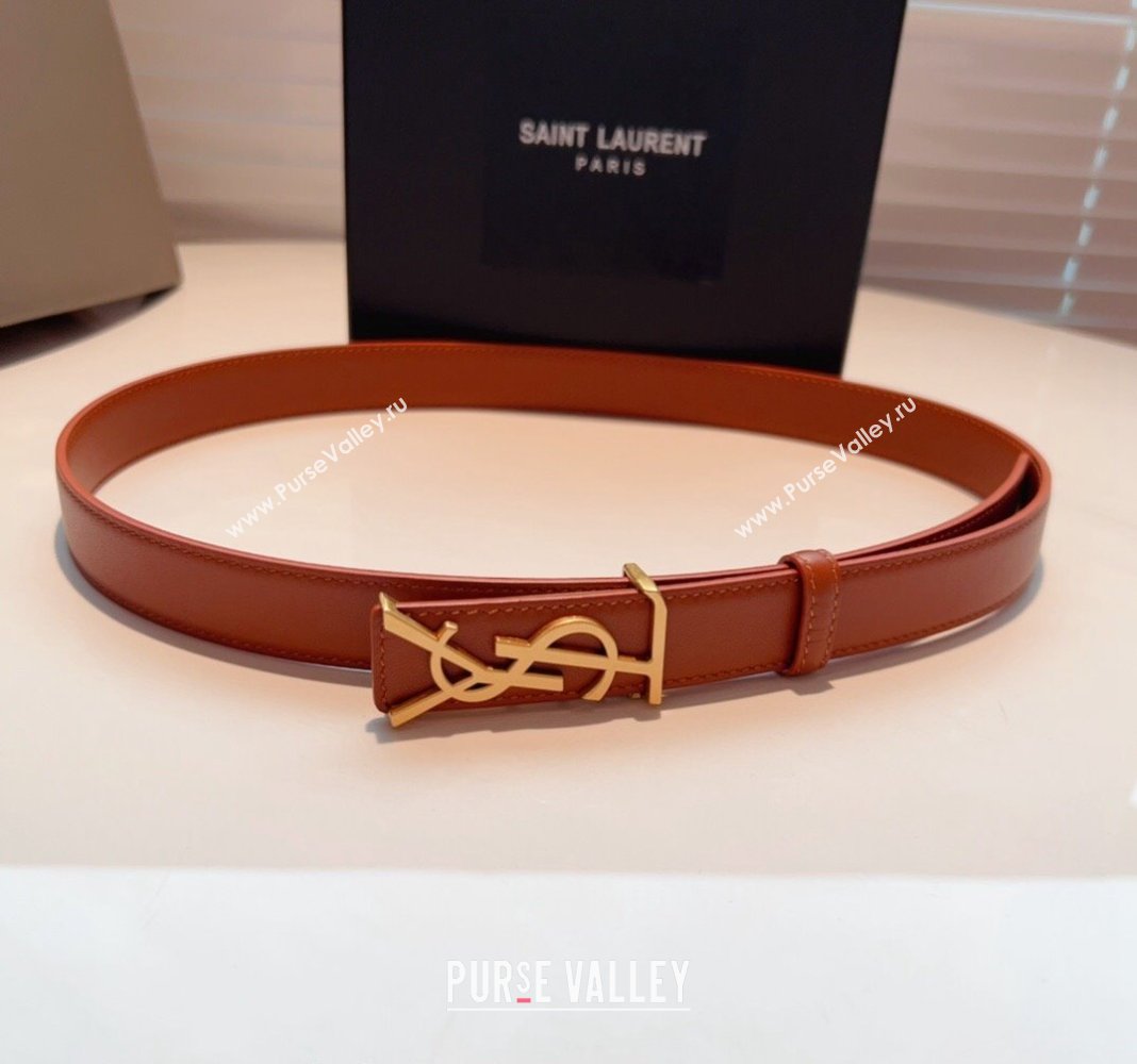 Saint Laurent Opyum Leather Belt 2.5cm with YSL Buckle Brown 2024 040801 (99-240408117)