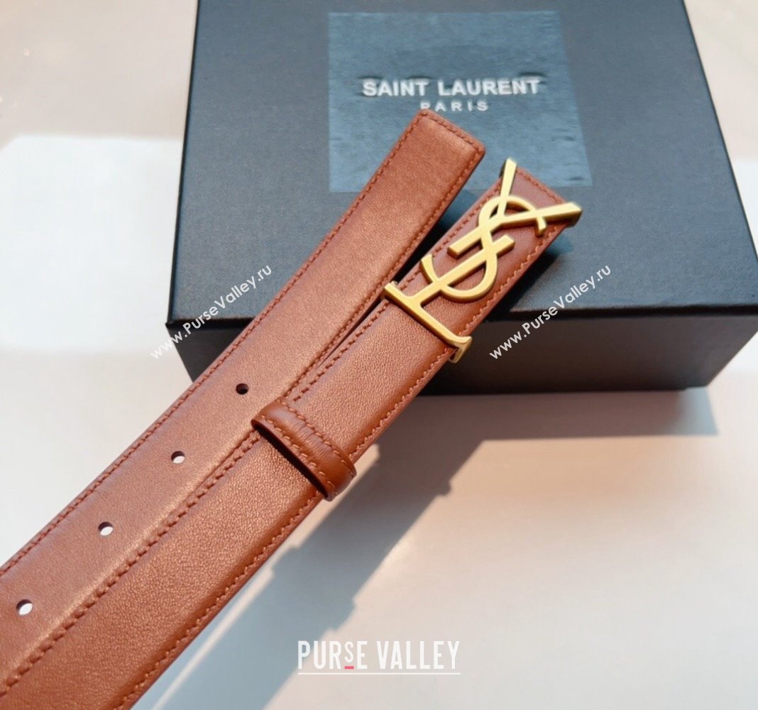 Saint Laurent Opyum Leather Belt 2.5cm with YSL Buckle Brown 2024 040801 (99-240408117)