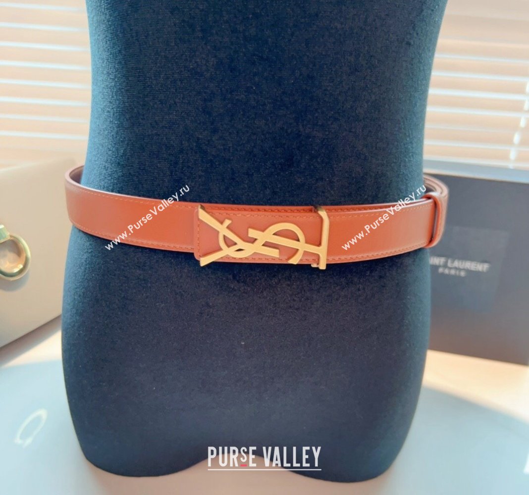 Saint Laurent Opyum Leather Belt 2.5cm with YSL Buckle Brown 2024 040801 (99-240408117)