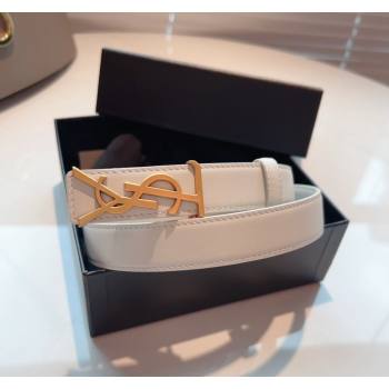Saint Laurent Opyum Leather Belt 2.5cm with YSL Buckle White 2024 040801 (99-240408118)