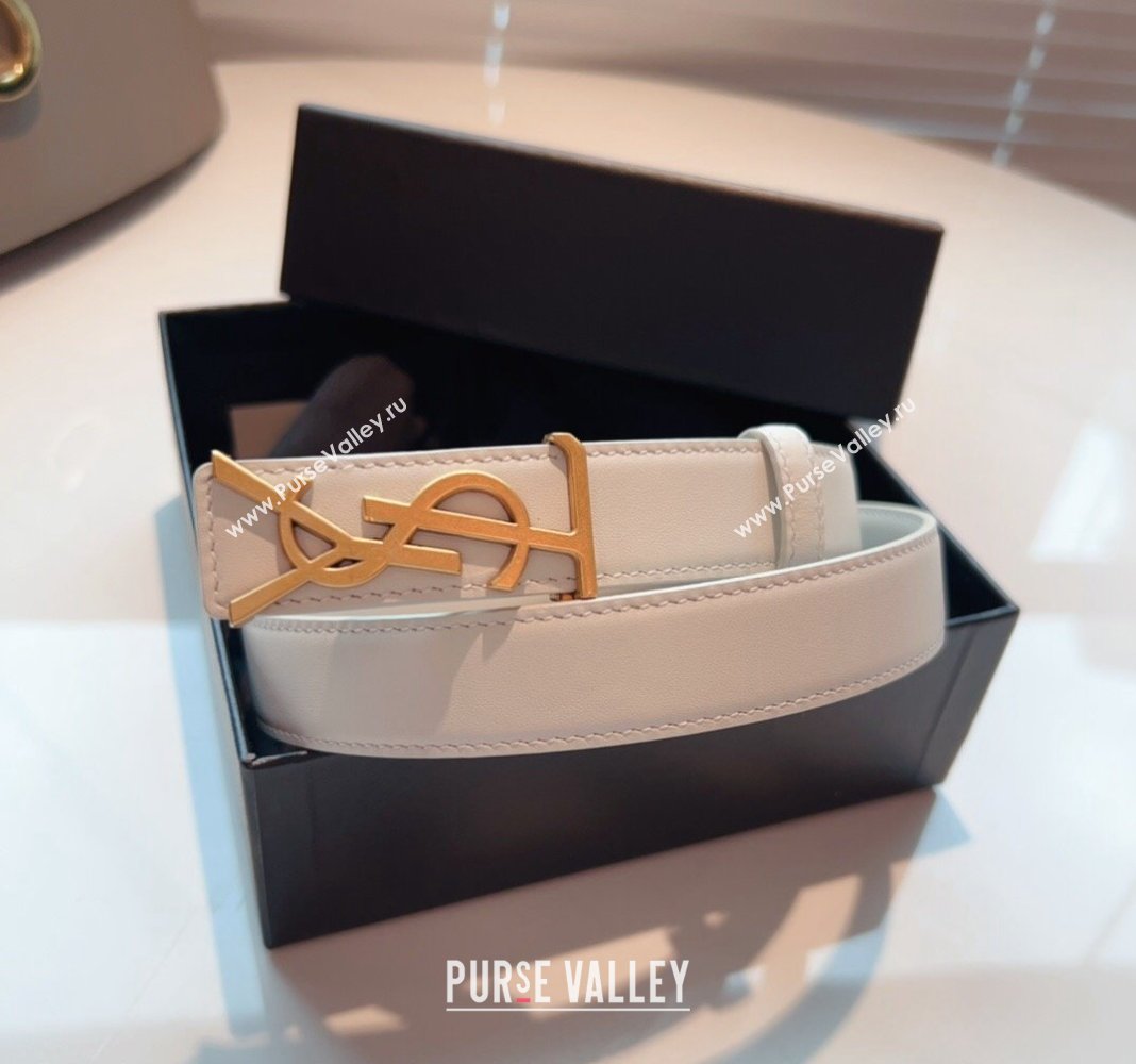 Saint Laurent Opyum Leather Belt 2.5cm with YSL Buckle White 2024 040801 (99-240408118)