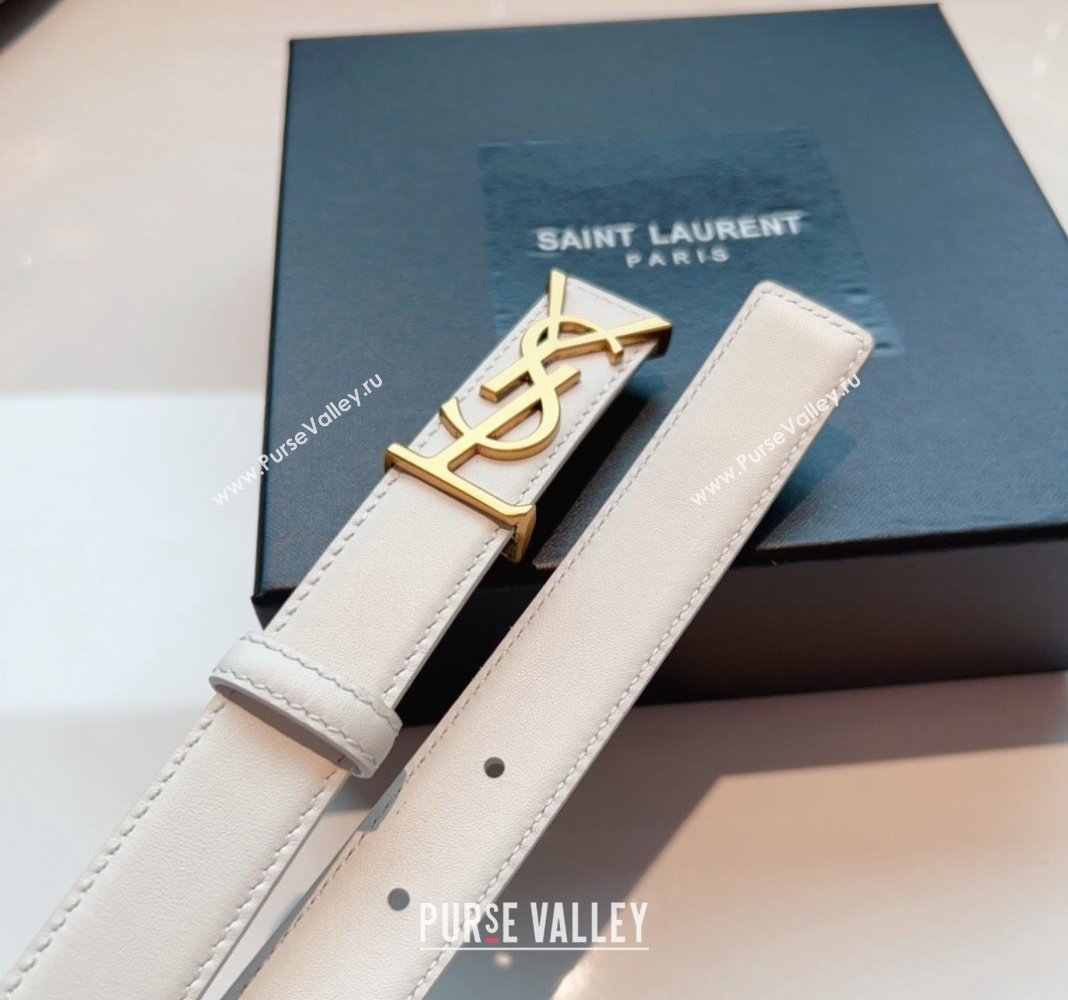 Saint Laurent Opyum Leather Belt 2.5cm with YSL Buckle White 2024 040801 (99-240408118)