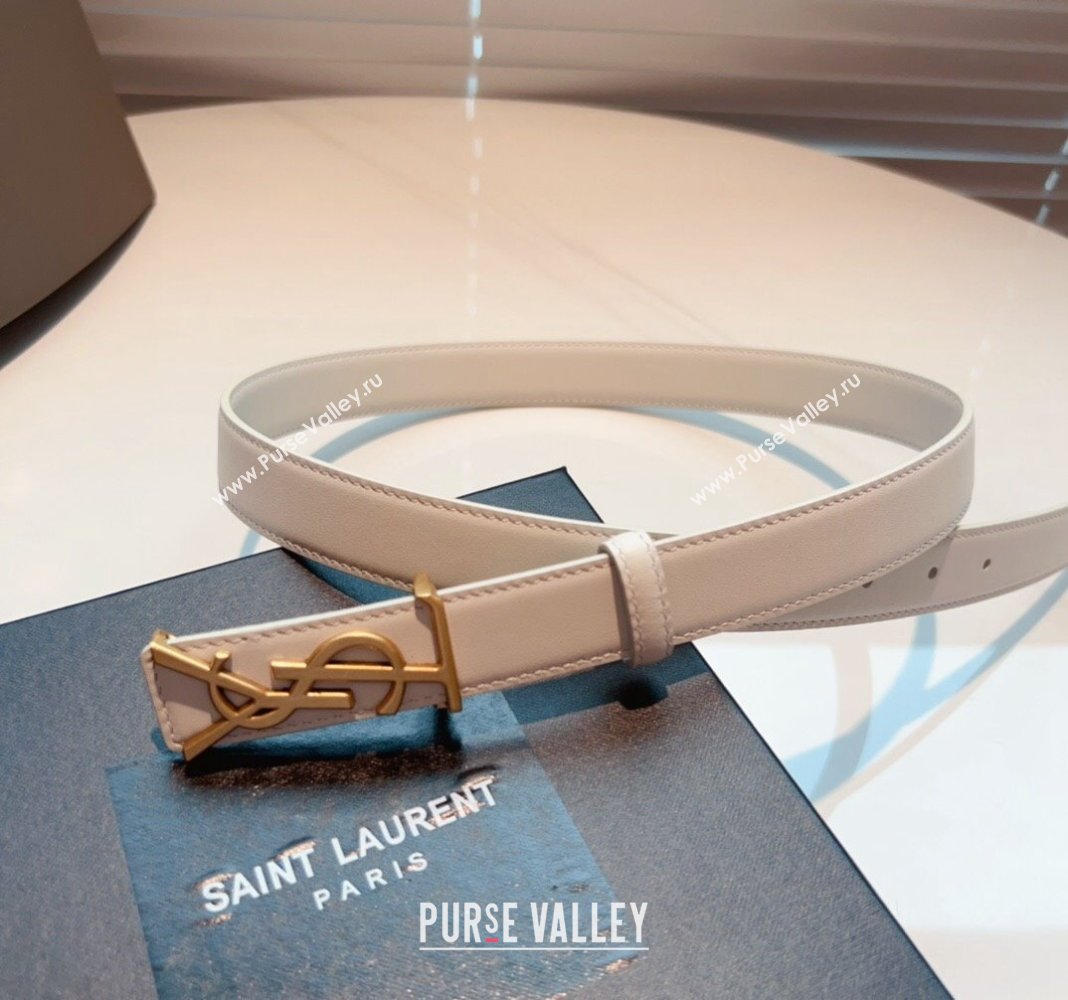 Saint Laurent Opyum Leather Belt 2.5cm with YSL Buckle White 2024 040801 (99-240408118)
