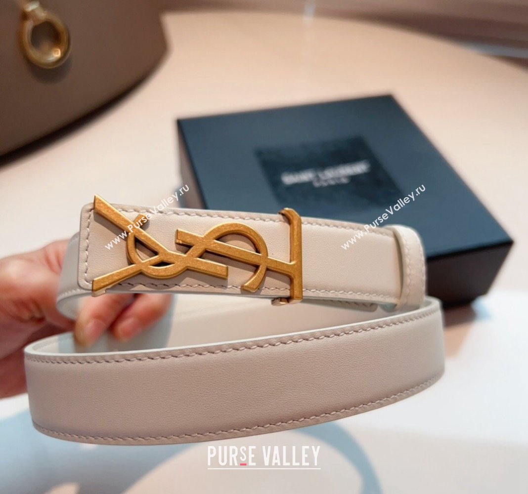 Saint Laurent Opyum Leather Belt 2.5cm with YSL Buckle White 2024 040801 (99-240408118)