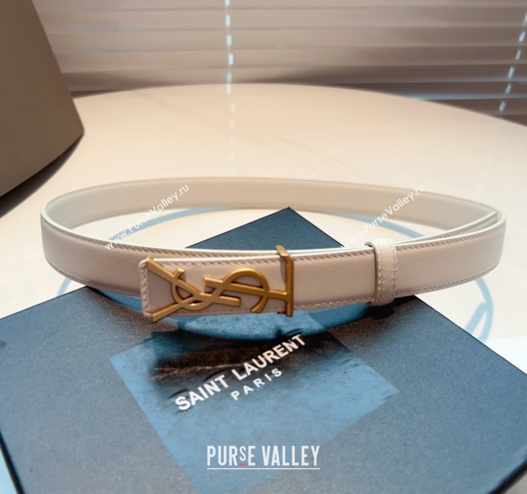 Saint Laurent Opyum Leather Belt 2.5cm with YSL Buckle White 2024 040801 (99-240408118)