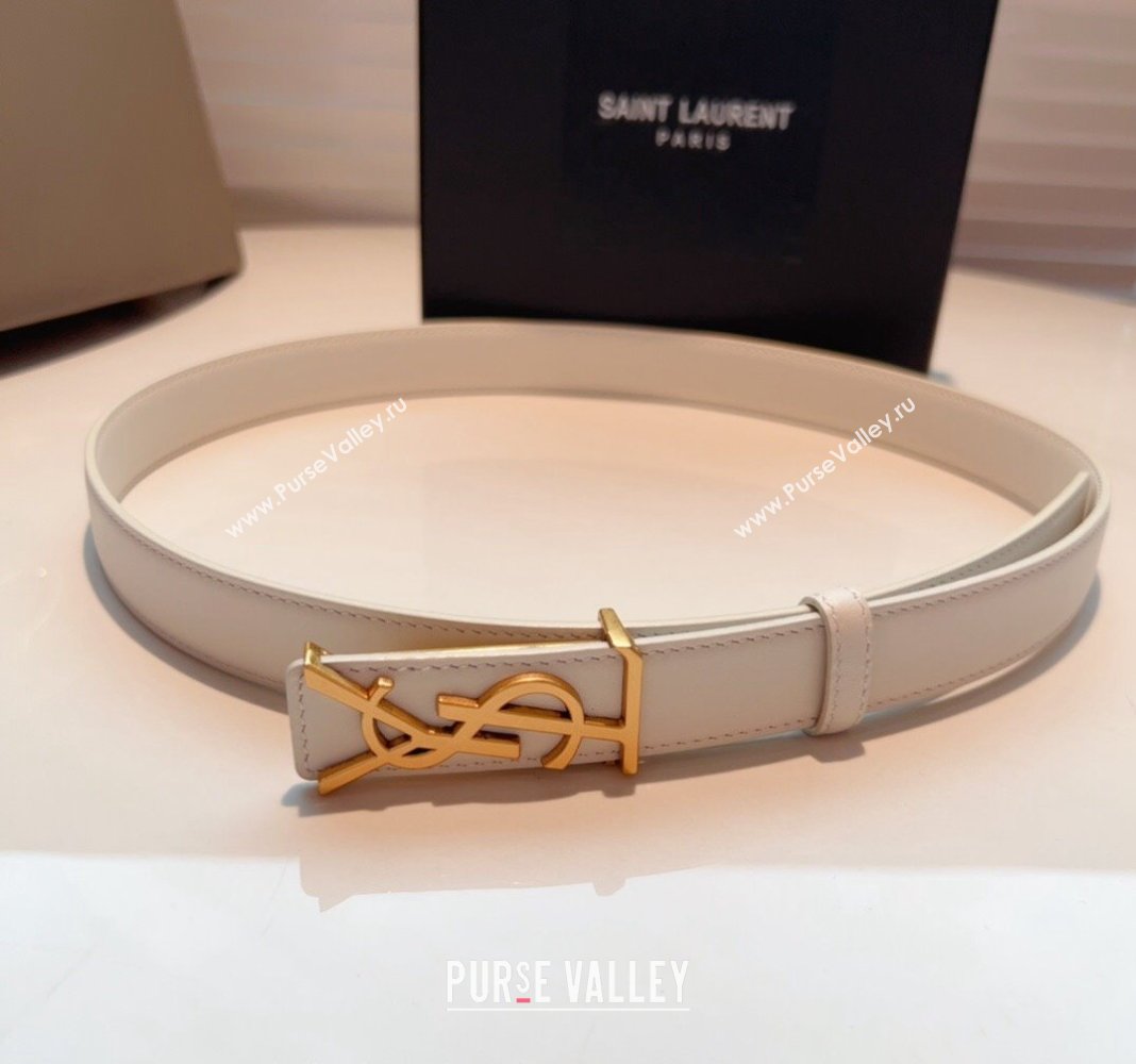 Saint Laurent Opyum Leather Belt 2.5cm with YSL Buckle White 2024 040801 (99-240408118)