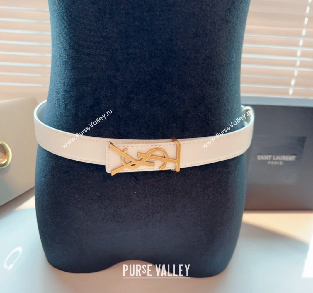 Saint Laurent Opyum Leather Belt 2.5cm with YSL Buckle White 2024 040801 (99-240408118)