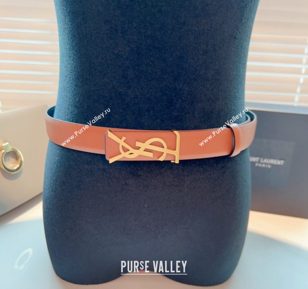 Saint Laurent Opyum Leather Belt 2.5cm with YSL Buckle Brown 2024 040802 (99-240408119)