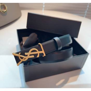 Saint Laurent Opyum Leather Belt 2.5cm with YSL Buckle Black 2024 040802 (99-240408120)