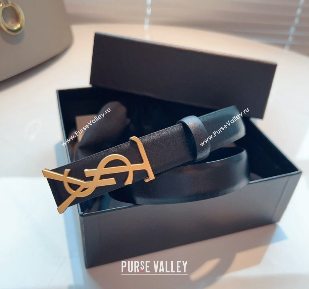 Saint Laurent Opyum Leather Belt 2.5cm with YSL Buckle Black 2024 040802 (99-240408120)