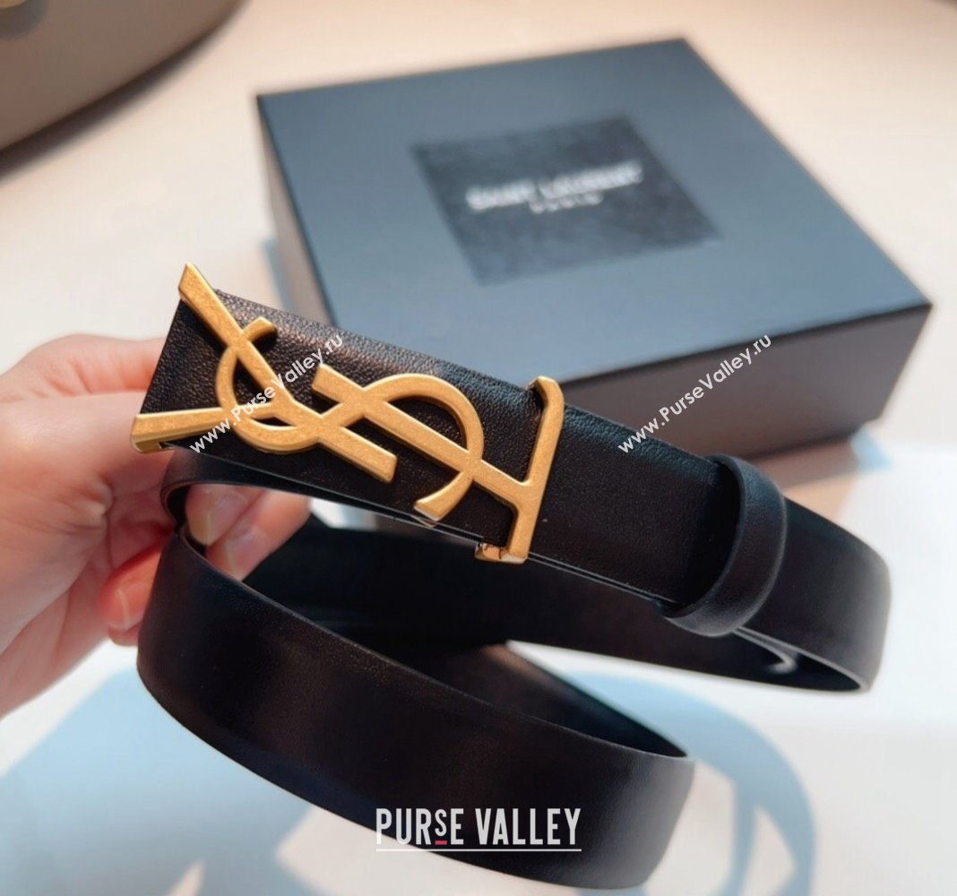 Saint Laurent Opyum Leather Belt 2.5cm with YSL Buckle Black 2024 040802 (99-240408120)