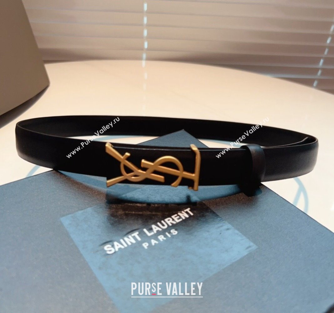 Saint Laurent Opyum Leather Belt 2.5cm with YSL Buckle Black 2024 040802 (99-240408120)
