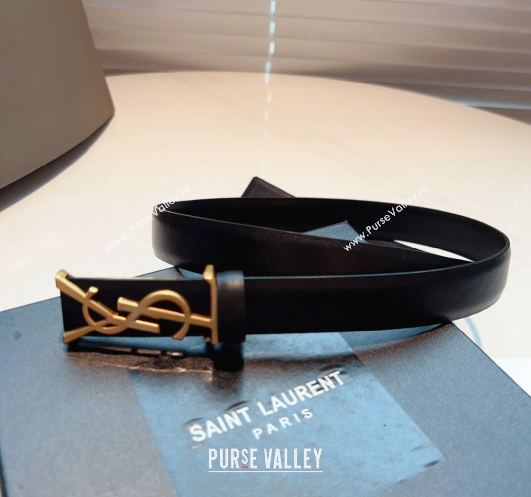 Saint Laurent Opyum Leather Belt 2.5cm with YSL Buckle Black 2024 040802 (99-240408120)