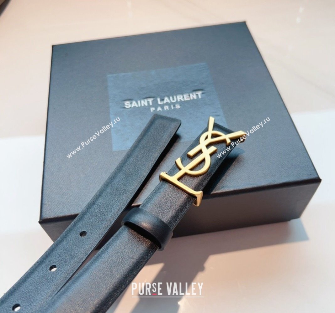 Saint Laurent Opyum Leather Belt 2.5cm with YSL Buckle Black 2024 040802 (99-240408120)