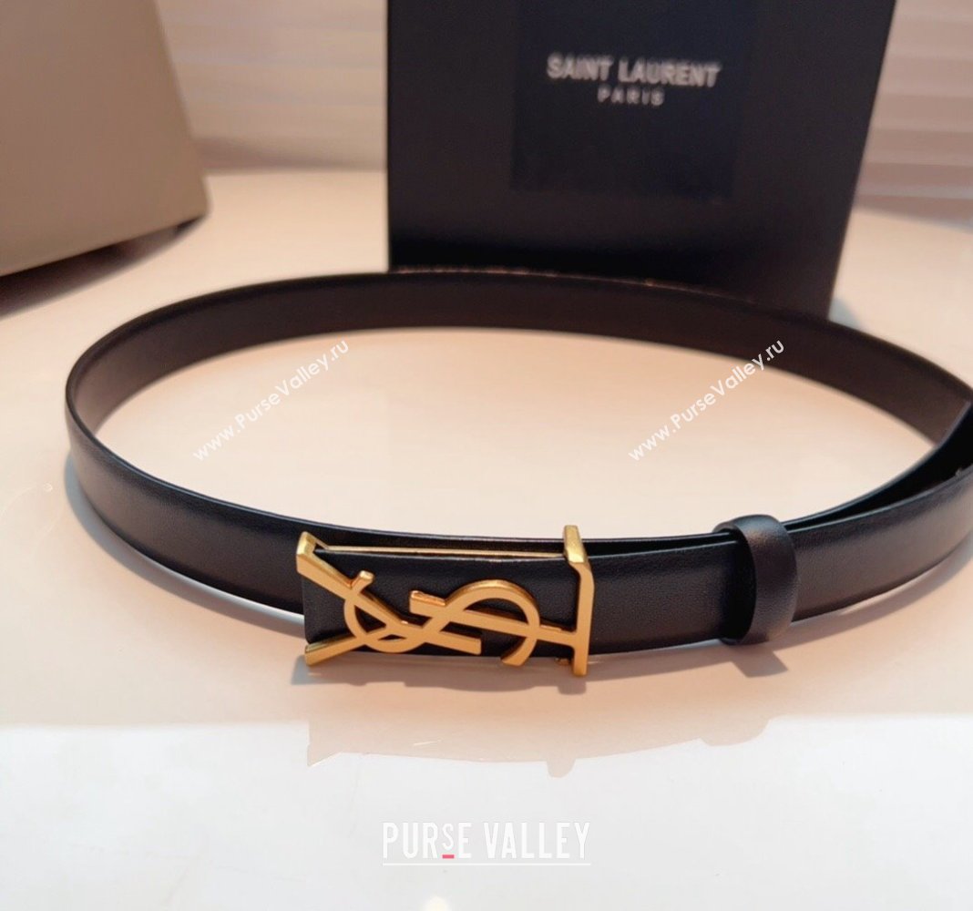 Saint Laurent Opyum Leather Belt 2.5cm with YSL Buckle Black 2024 040802 (99-240408120)