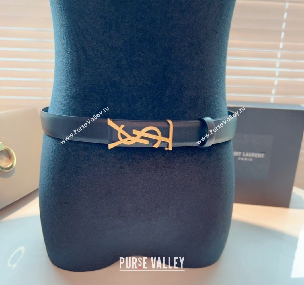 Saint Laurent Opyum Leather Belt 2.5cm with YSL Buckle Black 2024 040802 (99-240408120)