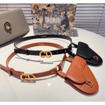Dior Saddle Bag Belt in Calfskin Black/Brown 2024 0408 (99-240408128)