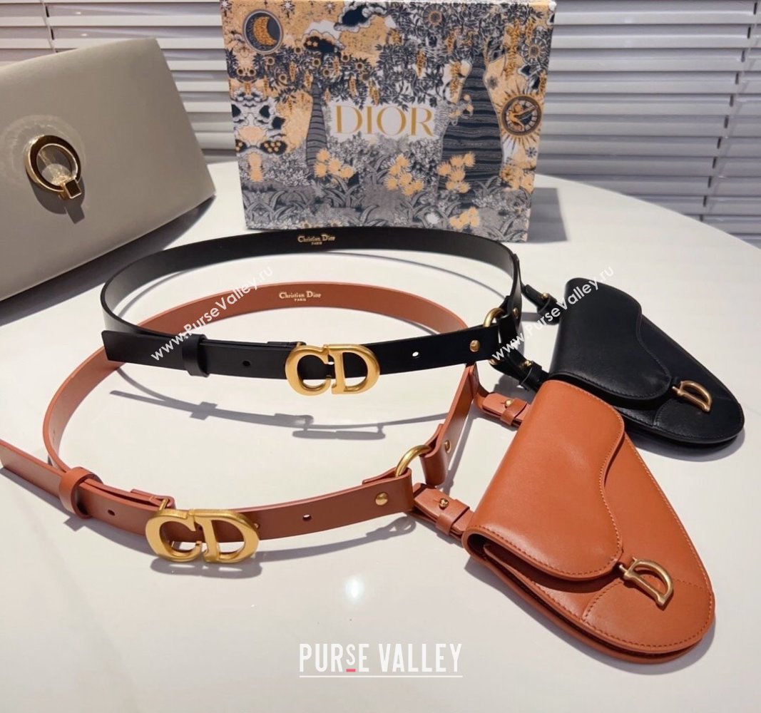 Dior Saddle Bag Belt in Calfskin Black/Brown 2024 0408 (99-240408128)