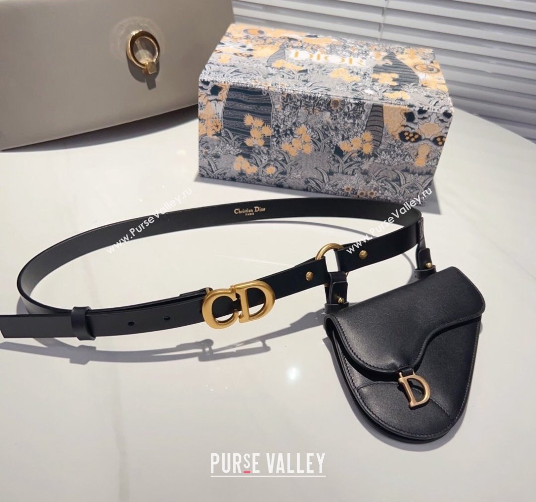 Dior Saddle Bag Belt in Calfskin Black/Brown 2024 0408 (99-240408128)