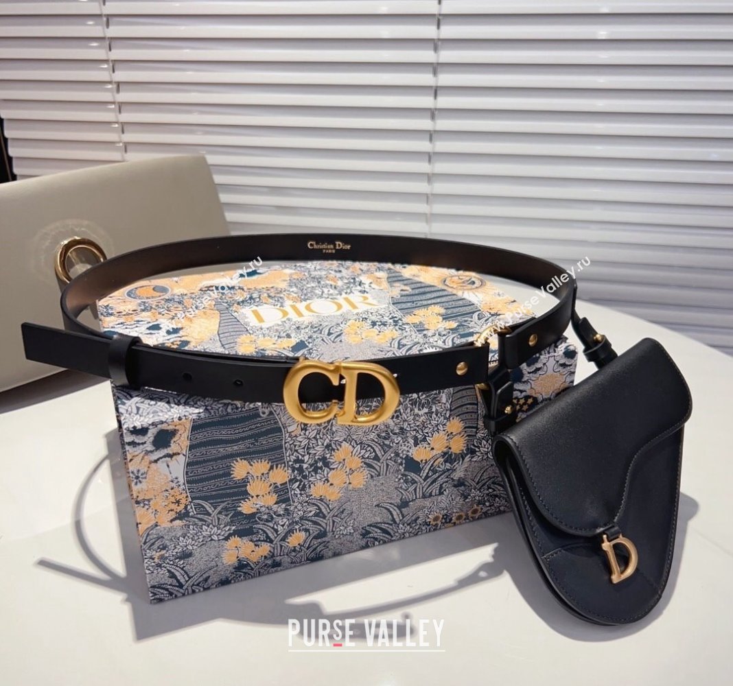 Dior Saddle Bag Belt in Calfskin Black/Brown 2024 0408 (99-240408128)