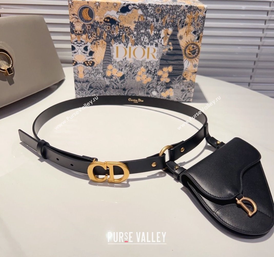 Dior Saddle Bag Belt in Calfskin Black/Brown 2024 0408 (99-240408128)