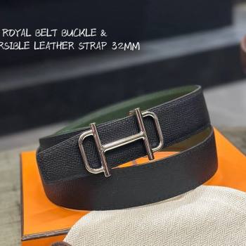 Hermes Boucle De Ceinture Reversible Belt 3.2cm in Calf Leather Black/Silver 2024 0408 (99-240408071)