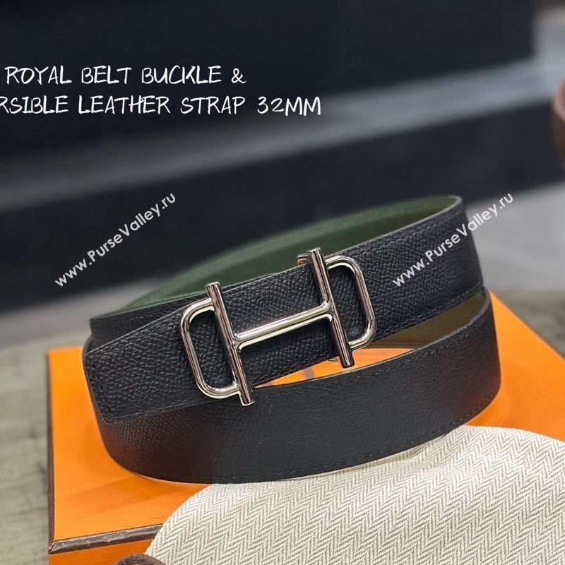 Hermes Boucle De Ceinture Reversible Belt 3.2cm in Calf Leather Black/Silver 2024 0408 (99-240408071)