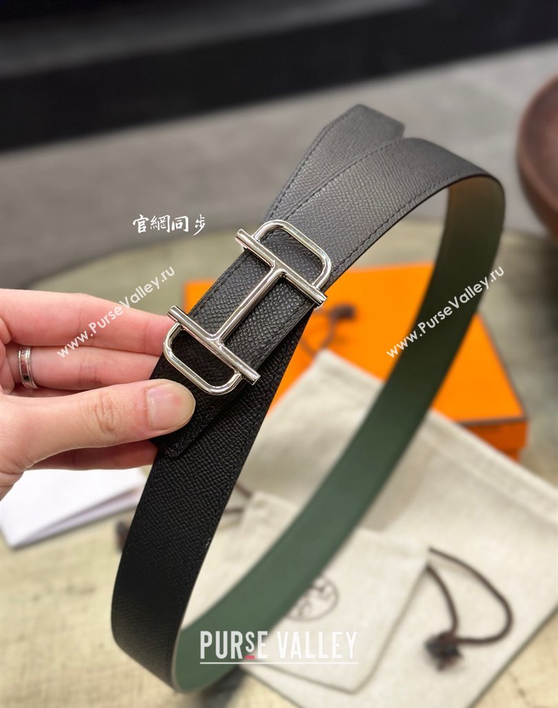 Hermes Boucle De Ceinture Reversible Belt 3.2cm in Calf Leather Black/Silver 2024 0408 (99-240408071)
