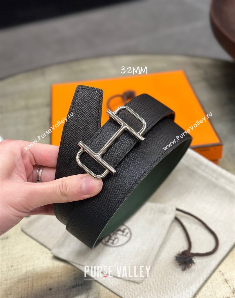 Hermes Boucle De Ceinture Reversible Belt 3.2cm in Calf Leather Black/Silver 2024 0408 (99-240408071)