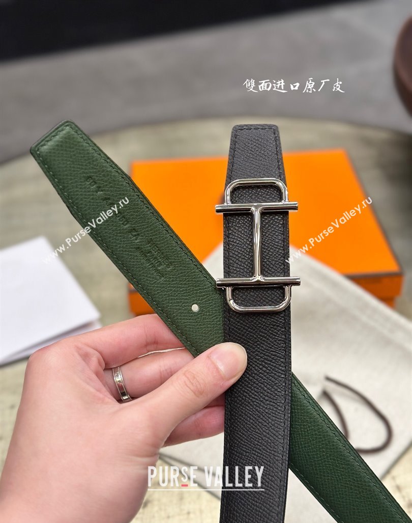 Hermes Boucle De Ceinture Reversible Belt 3.2cm in Calf Leather Black/Silver 2024 0408 (99-240408071)