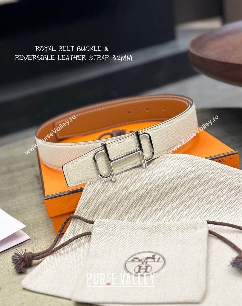 Hermes Boucle De Ceinture Reversible Belt 3.2cm in Calf Leather Brown/Silver 2024 0408 (99-240408072)