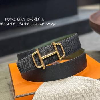 Hermes Boucle De Ceinture Reversible Belt 3.2cm in Calf Leather Black/Gold 2024 0408 (99-240408074)