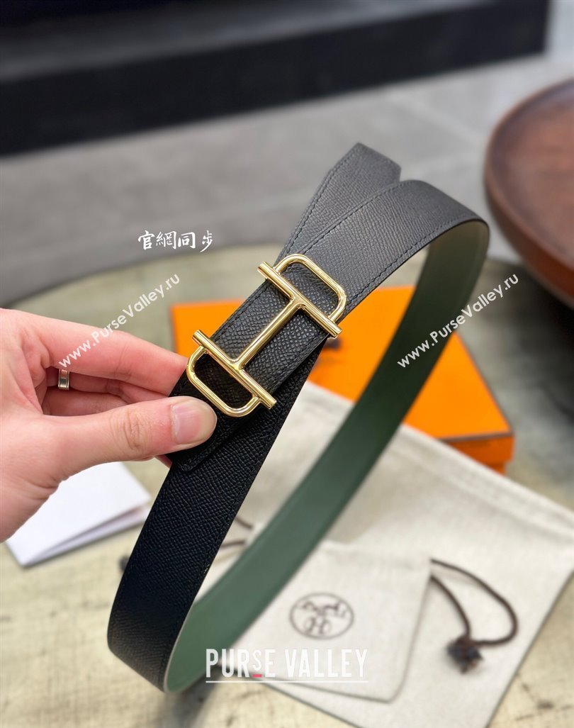 Hermes Boucle De Ceinture Reversible Belt 3.2cm in Calf Leather Black/Gold 2024 0408 (99-240408074)