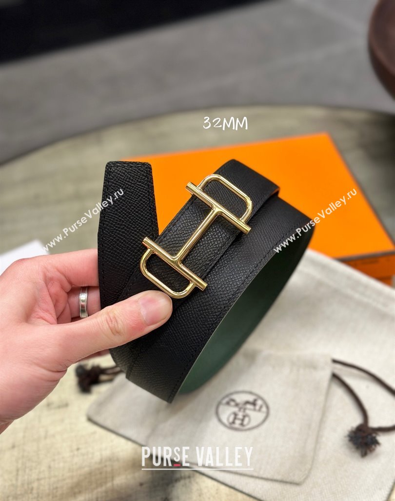 Hermes Boucle De Ceinture Reversible Belt 3.2cm in Calf Leather Black/Gold 2024 0408 (99-240408074)