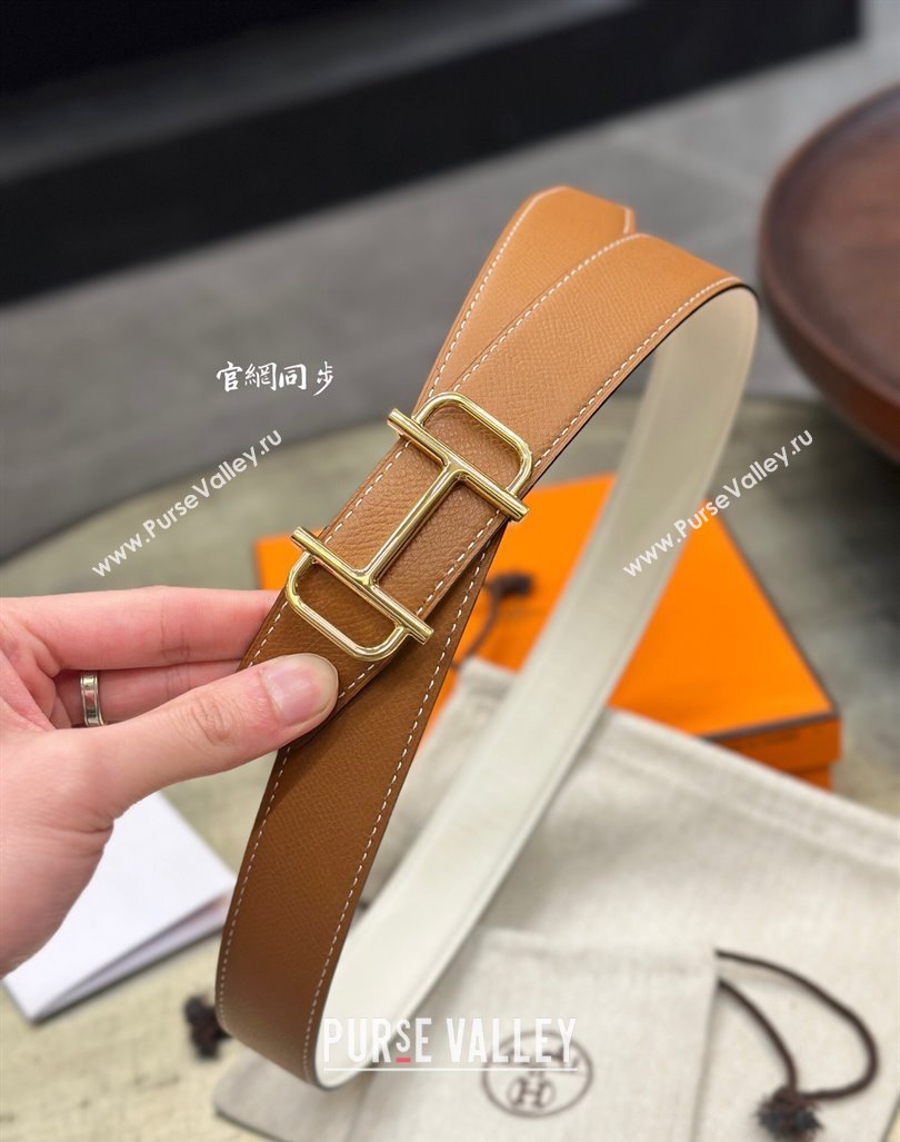 Hermes Boucle De Ceinture Reversible Belt 3.2cm in Calf Leather Brown/Gold 2024 0408 (99-240408075)