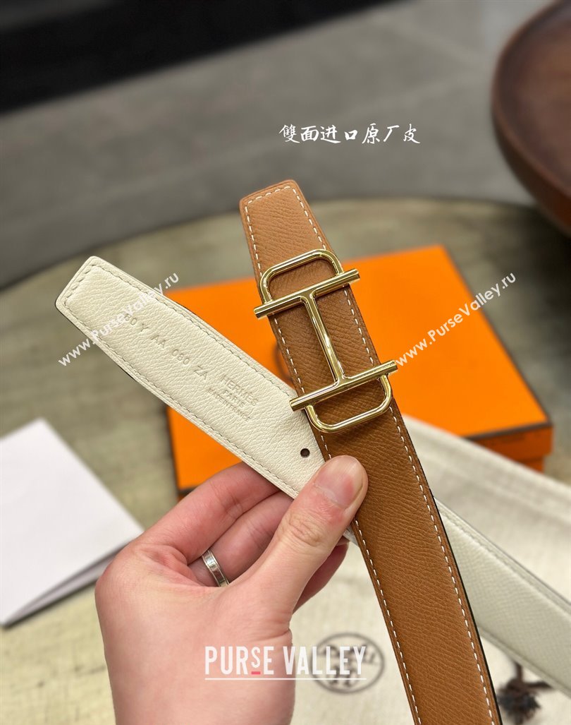 Hermes Boucle De Ceinture Reversible Belt 3.2cm in Calf Leather Brown/Gold 2024 0408 (99-240408075)