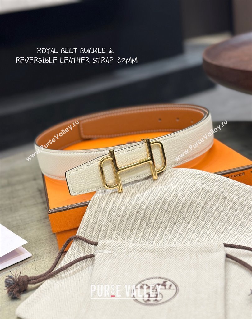 Hermes Boucle De Ceinture Reversible Belt 3.2cm in Calf Leather Brown/Gold 2024 0408 (99-240408075)