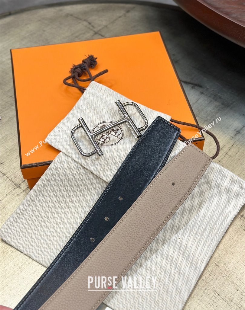 Hermes Boucle De Ceinture Reversible Belt 3.2cm in Leather Grey/Black 2024 0408 (99-240408077)