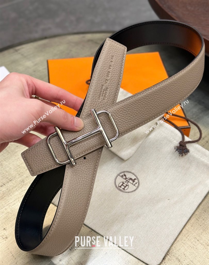 Hermes Boucle De Ceinture Reversible Belt 3.2cm in Leather Grey/Black 2024 0408 (99-240408077)