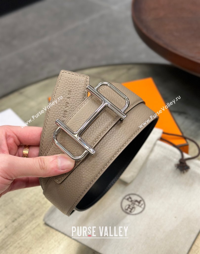 Hermes Boucle De Ceinture Reversible Belt 3.2cm in Leather Grey/Black 2024 0408 (99-240408077)