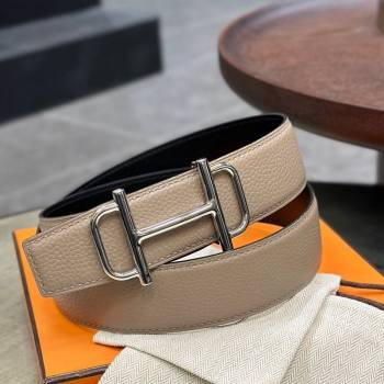 Hermes Boucle De Ceinture Reversible Belt 3.2cm in Leather Grey/Black 2024 0408 (99-240408077)