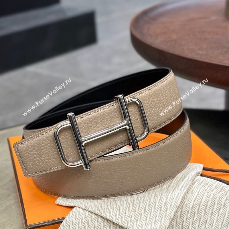 Hermes Boucle De Ceinture Reversible Belt 3.2cm in Leather Grey/Black 2024 0408 (99-240408077)