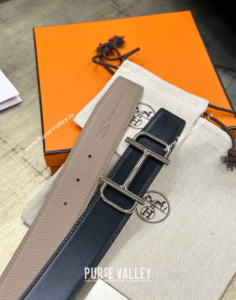 Hermes Boucle De Ceinture Reversible Belt 3.2cm in Leather Grey/Black 2024 0408 (99-240408077)