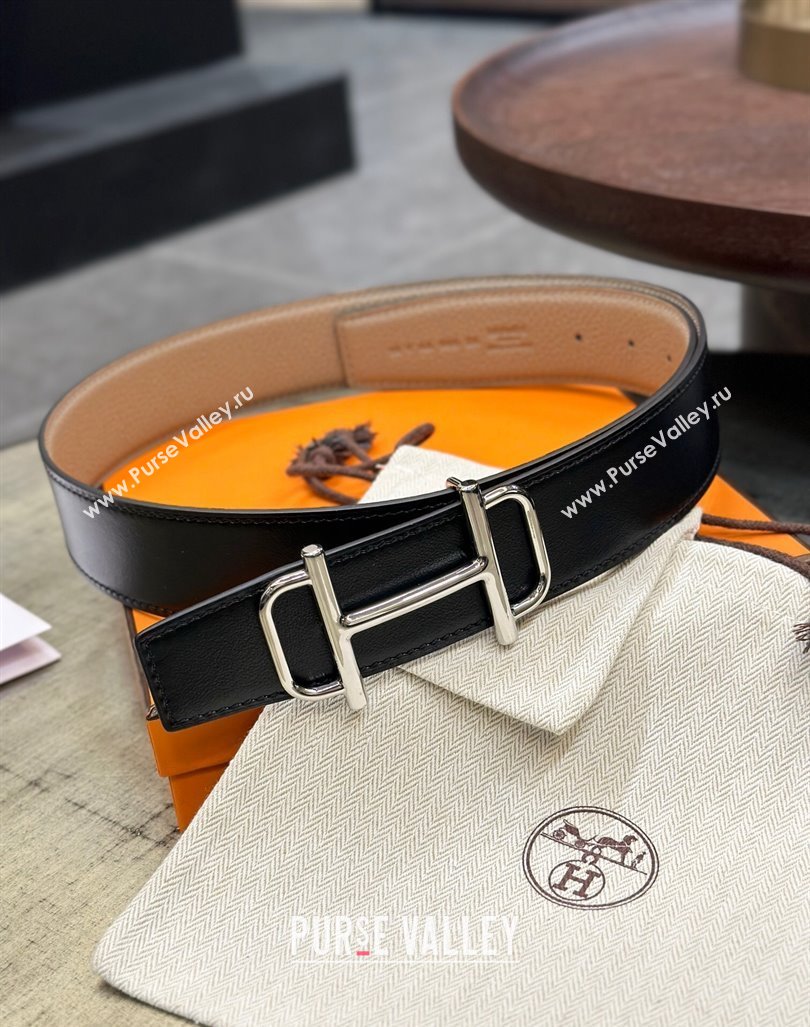 Hermes Boucle De Ceinture Reversible Belt 3.2cm in Leather Grey/Black 2024 0408 (99-240408077)