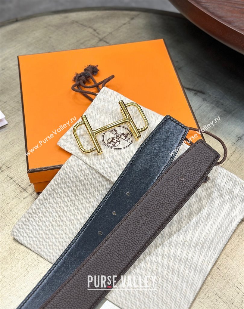 Hermes Boucle De Ceinture Reversible Belt 3.2cm in Leather Chocolate 2024 0408 (99-240408078)